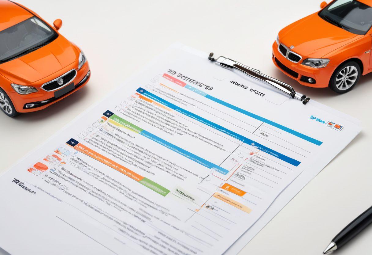 A visually appealing checklist with simple steps illustrated alongside icons of car insurance, money-saving symbols, and a magnifying glass. In the background, a diverse group of people are happily discussing their insurance options, with a bright and welcoming car dealership scene. The overall tone should be reassuring and informative. super-realistic. vibrant colors. white background.